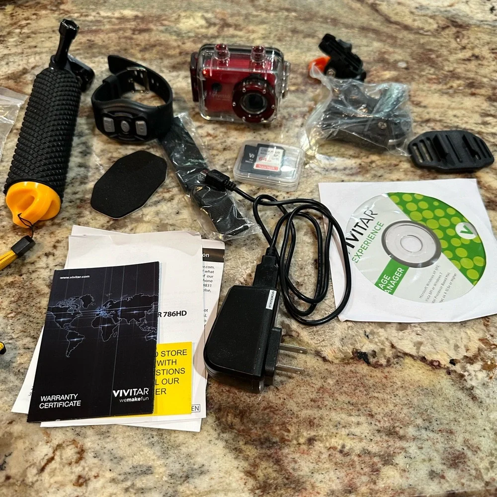 Vivitar HD Action Camera Kit 1080p 12MP Remote Video Red. New w/o box